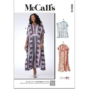McCall's M8516A Misses' Button Front Caftan Sewing Pattern Packet, Design Code M8516, Sizes XS-S-M-L-XL-XXL