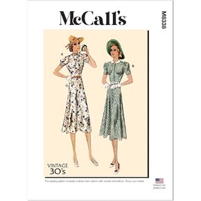 McCall's Misses' Vintage Dresses and Belt Sewing Pattern Kit, Design Code M8338, 14-16-18-20-22, Multicolor