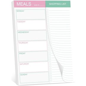 Magnetic Meal Planning Pad for Fridge - 10" x 7" Meal Planning Pad with Tear Off Shopping List. 52 Weeks Undated for Meal Planner and Grocery List with Magnet