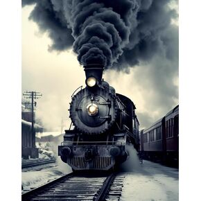 pigpigboss Retro Train Diamond Painting Kits 5D Full Drill Diamond Embroidery Art, Crafts Sewing Cross Stitch Kits Home Decor Gift for Adults (11.8 x 15.7 inches)