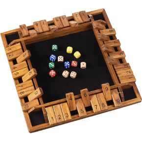 VAMSLOVE Upgraded 14 inches Shut The Box Dice Game Wooden Board Table Math Game with 8+4 Dice for 2-4 Player 4-Sided 10 Number Close The Box for Kids and Adult-Instruction Included