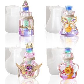 Mini Bottle Resin Mold, 4 Pcs Wishing Bottle Silicone Molds Quicksand Bottle Container and Stopper for DIY Jewelry Crystal Keychain Pendant