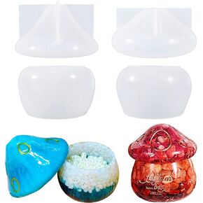 Woohome 2 PCS Mushroom Jars Silicone Molds with Lids, Jars Resin Molds Pudding Jar Silicone Molds, Candy Jewelry Container, Home Decoration, DIY Resin Epoxy Casting Craft