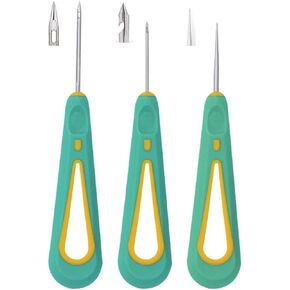 3pcs Awls Kit for Repair Shoe, Steel Sticher Needlework with Rubber Handle, Hole Hook Needle Stab Awl Sewing Tool