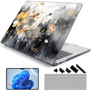 DONGKE Case for Microsoft Surface Laptop (2024), Windows 11 Copilot+ PC, 13.8 Inch Touchscreen Display, Protective Plastic Hard Shell Case with Keyboard Cover & Screen Protector - Butterfly & Flower
