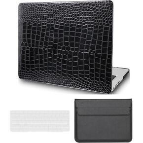 Laptop Case Compatible with MacBook Air 11 inch 2015 2014 2013 2012 2011 2010 Model A1370 A1465, Crocodile Print Faux Leather Hard Shell Case Cover & Keyboard Cover & Leather Bag, Black