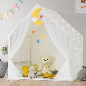 Kids Tent with Mat, Toddler Playhouse Girls Princess Castle Play Tent with Star Lights Toys for Children Indoor and Outdoor Games (Beige)