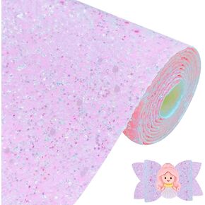 Sparkly Soft Pink Chunky Glitter Faux Leather Roll 12 x 52 inch Shiny Solid Color Synthetic Leatherette PU Fabric for Bows Earrings (17015#7)