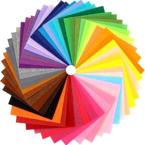 Konsait 50 Pieces Craft Felt Fabric Sheets 6 x 6 Inches with 1mm Thickness Assorted Color Stiff Sewing Material Squares Nonwoven Patchwork Sewing DIY Craft