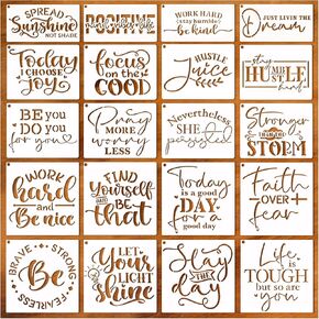 Word Stencils for Painting On Wood Sign Canvas Fabric, Reusable Welcome Farmhouse Burning Inspirational Art Craft Paint Stencil for Shirt Family Furniture Wall Card Making (20 Word 8in)
