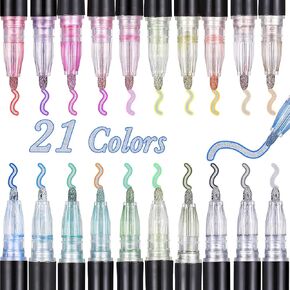 Zonon 21 Color Shimmer Marker Set Super Squiggles Outline Marker Double Line Marker Pen Metallic Marker with Storage Box for Gift Card, Drawing, Craft Projects, DIY Photo Album, Art