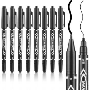Black Markers for Drawing, 10 Pack Dual Tip Brush Pens Permanent Marker Set for Art Drawing Sketching Writing Dooding Marking