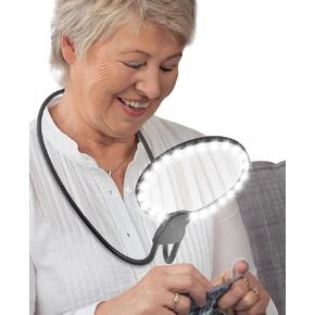 5X Hands-Free Magnifying Glass with 24 LED Lights, 5.12" Rechargeable Magnifier with Flexible Gooseneck for Neck Wear, Large Page Magnifier for Seniors Reading, Repairing, Sewing, Cross Stitch