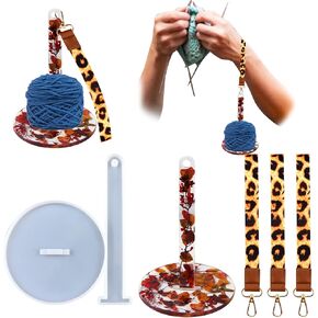 Portable Wrist Yarn Holder Resin Silicone Mold Yarn Ball Spinner Epoxy Casting Mold with 3Pcs Wristband Keychains for DIY Craft Knitting Lovers Yarn Organizer Storage Knitting Supplies