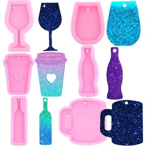 Coffee Cup Silicone Keychain Resin Mold Red Wine Glasses Resin Silicone Mold Wine Cup Resin Casting Molds for DIY Jewelry Decoration Resin Casting Epoxy Car Pendant Set of 6