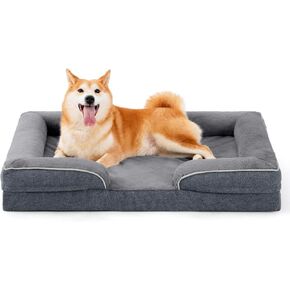 Made4Pets Orthopedic Dog Bed for Large Dogs, Supportive Foam Big Large Pet Bed Sofa with Washable Removable Cover, Waterproof Dog Couch Bed, Non-Slip Bottom and Egg-Crate Foam, Grey
