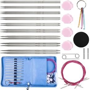 Interchangeable Knitting Needle Set with Circular Cable for Crafters, 9 Pairs Circular Knitting Needles Set with 4 Cables, 2.2-4.5 mm Aluminum Knitting Needles for Beginner, DIY Crafts