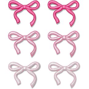6pcs Pink Coquette Bow Iron on Patches, Embroidery Bow Patch 2.75''x2.36'', for Hats Bags Jackets
