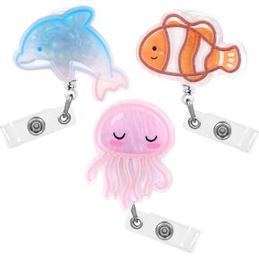 3PCS Jellyfish Nurse Badge Reels Retractable Ocean Series Clownfish Badge Holder Clip with ID Name Card Tag Clip for Nurse Doctor CNA RN MA (Pink/Blue/Orange)