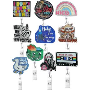 10pcs Cute Funny Nurse Badge Reel Clip Retractable ID Badge Holder Accessories for Nurses Nursing Doctor Teacher Healthcare Medical Work Office Employee Coworker Bulk Gifts (Nurse Styles)