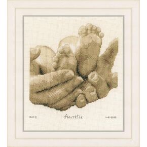 Vervaco Birth Record Counted Cross Stitch Kit 8.8"X9.2"-Baby Feet in Ecru (14 Count)
