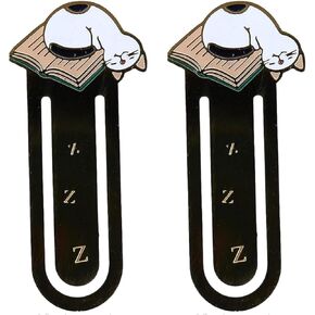 2Pcs Black Cute Sleeping Cat Metal Bookmark for Cat Lovers Book Marker Lovely School Office and Home Supplies Bookmarks