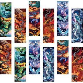 AFRITEE Bulk Vintage Dragon Bookmarks - 12 Pack Fantasy Dragon Themed Paper Bookmarks Suitable for Kid and Teenagers, Red Cool Dragon Retro Bookmark Creative Gifts for Boys Teen Book Lovers