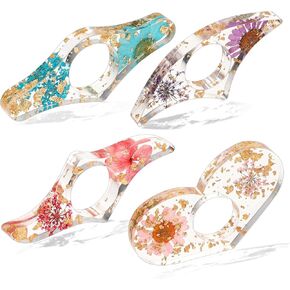 4Pcs Transparent Thumb Book Page Holders - Dried Flower Resin Bookmarks, Personalized, Perfect for Teachers, Book Lovers, Students & Bookworms