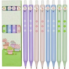 Maydahui 8 Pcs Spring Summer Potted Plant Pens Retractable Cute Succulent Gel Pens Flower Print Pens Black Ink For Florist Teachers Students Coworkers Party Goodie Bags