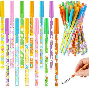 Harloon 48 Pcs Easter Pens Bulk Ballpoint Pens Easter Bunny Kawaii Rabbit Eggs Chick Gel Ink Colorful Cartoon Animal Favors Supplies for Classroom Students Teacher Coworker Office
