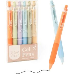 Rileys & Co. Aesthetic Gel Pens for Writing 6 Pack, Black Pens, Fine Point 0.5 mm Smudge Proof Pens, Cute Gel Pens, Fine Point Gel Pens, Fine Tip Pens for Writing, Writing Pens for Journaling