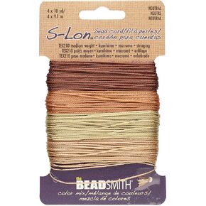 The Beadsmith S-Lon #18 Nylon Cord –Cool Neutrals Mix– Tex210 Cord, .5mm Diameter, 10 Yards Each Color –Ideal for Stringing Beading Crochet and Micro-Macrame Jewelry- Compatible with Kumihimo Projects