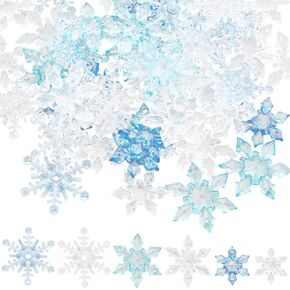 SUNNYCLUE 60Pcs 6 Styles Christmas Snowflake Beads Bulk Snowflake Shaped Bead Assorted Transparent Clear Blue Acrylic Crystal Connector Charms Links Loose Bead for Bracelets DIY Jewelry Making Crafts