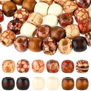 Thinp 300 Pcs Wooden Beads,Macrame Beads Vintage Wooden Beads for Hair Wooden Beads for Macrame Round Printed Wooden Beads 11x12mm Wood Beads for Jewelry Making Bracelets Hair DIY Craft Project in Saudi Arabia