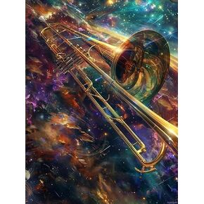 PUAGEMTI Starry Trombone الماس مجموعات الطلاء للبالغين، الآلات الموسيقية 5D DIY الماس الفن أطقم الحفر الكامل الماس للهدايا جدار ديكور جوهرة الفنون 12x16 بوصة