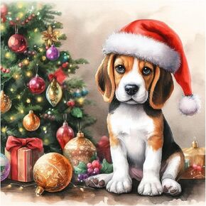 SJUTOUCI Christmas Dog Diamond Painting Kits for Adults, 5D DIY Diamond Art Kits for Beginners, Round Full Drill Diamond Dot Gem Art Craft for Home Decor Gift 12x12inch/30x30cm