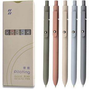GACHUGOODS - Morandi 5pcs Aesthetic Gel Pens Quick Dry Ink Fine Point Premium Retractable Rolling Ball Black Ink Smooth Writing for School Office Home School Supplies Gifts for Women