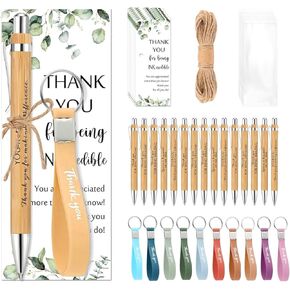 Employee Appreciation Gifts Bulk(20 Sets) Inspirational Bamboo Pen Thank You Keychain and Bookmark Card,Office and School Teacher Team Thoughtful Gifts