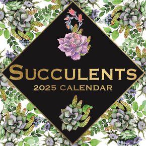 The Gifted Stationary 2025 Square Wall Calendar, Succulents, 16-Month Arts & Antiques Theme Hanging Calendar with 180 Reminder Stickers, Month Planner for Home, or Creative Spaces, 12x12 In