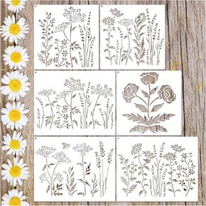 Large Flower Stencil for Painting on Wood Fence Walls, Wildflower Stencil for Crafts Reusable Plant Templates for Shirts Floor Canvas (flower6)