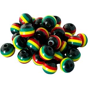 100 Rasta Jamaica UPOV Black Red Green Yellow DIY Striped Round Resin Beads 8mm