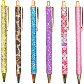 6PCS Fancy Bling Pens For Women Sparkly Pens Leopard Ballpoint Pen Glitter Metal Retractable Pen Bling Fish Pattern Pens Black Ink For Women Girls School Weddings Party Office…