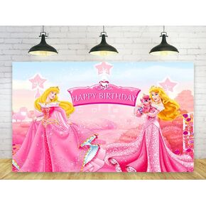 Princess Backdrop for Birthday Party Decorations, Princess Aurora Background for Baby Shower Party Cake Table Decorations Supplies, Sleeping Beauty Theme Banner, 5x3ft