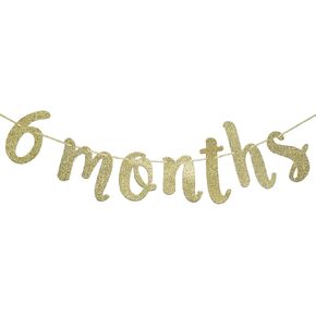6 Months Banner Sign for 1/2 Birthday Garland Baby Shower Birthday Party Decor Cursive Bunting Decorations Gold Glitter