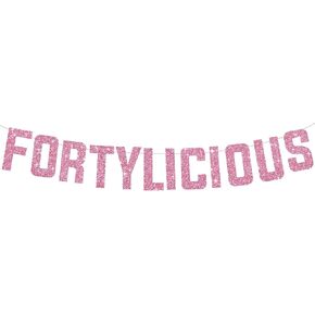 BEISHIDA Silver Glitter Fortylicious Banner,No DIY,40th Birthday banner,Pre-Strung 40th birthday, anniversary or retirement party decoration, happy 40th birthday Party Supplies for men or women