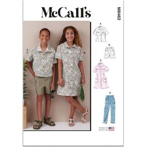 McCall's Boys Sleeve Shirt, Pants, Shorts and Girls' Dress Sewing Pattern Packet, Design Code M8462, Sizes 7-8-10-12-14, Multicolor