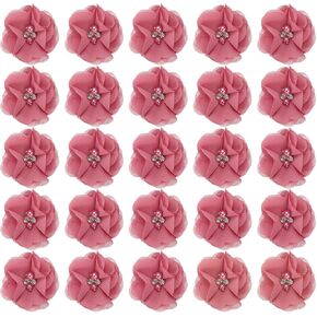 PATIKIL 2" Chiffon Flowers, 30Pcs Fabric Flowers Sewing Appliques Embellishments with Rhinestone Pearl for DIY Crafts Wedding Headbands Party Decoration, White