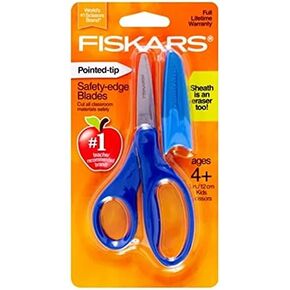 Fiskars Pointed-tip Safety-edge Blade Scissors with Sheath/Eraser Navy blue