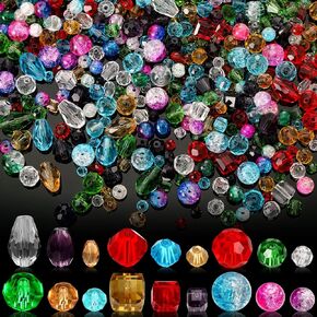 1300 Pcs Crystal Beads for Jewelry Making Glass Beads Faceted Bicone Cube Beads Loose Beads Assorted Beads for Bracelet Necklace Pendant Making Supply Assorted Color 6 Style 3 Size