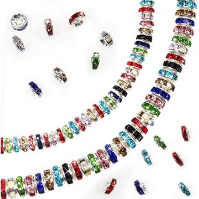 TOAOB 400pcs Multi Color Rondelle Spacer Beads Silver Czech Crystal Rhinestone Loose Bead 6mm 8mm Assorted Rondelle Charm Beads Assortments for Jewelry Making Bracelet Necklace